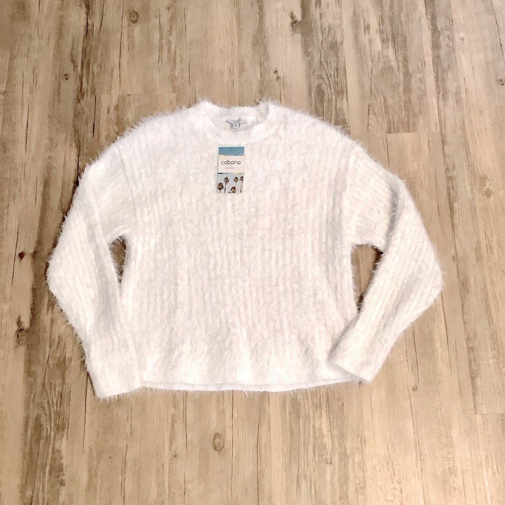 Cabana by Crown & Ivy New With Tag Eyelash Sweater with Sparkle XS White